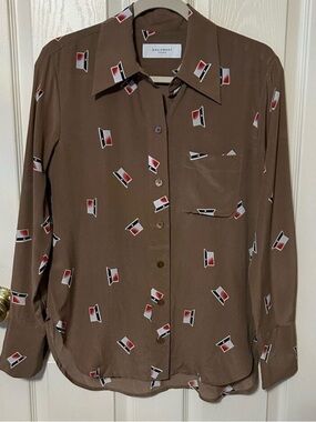 Equipment Button Down Top Shirt 100% Silk Brown Printed Womens Size Small NEW